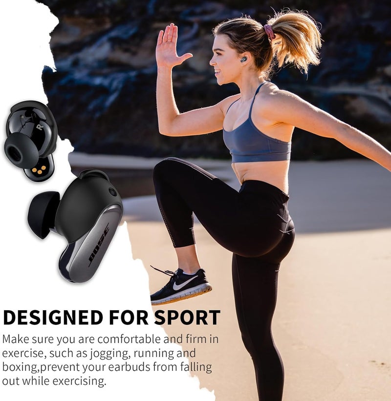 WOFRO [3 Pairs] Ear Tips Covers for Bose QuietComfort Earbuds II&Bose QuietComfort Ultra Earbuds, Anti Slip Silicone Sport Wingtip Anti Scratches Eartip Accessories (S/M/L)-Black - Image 2
